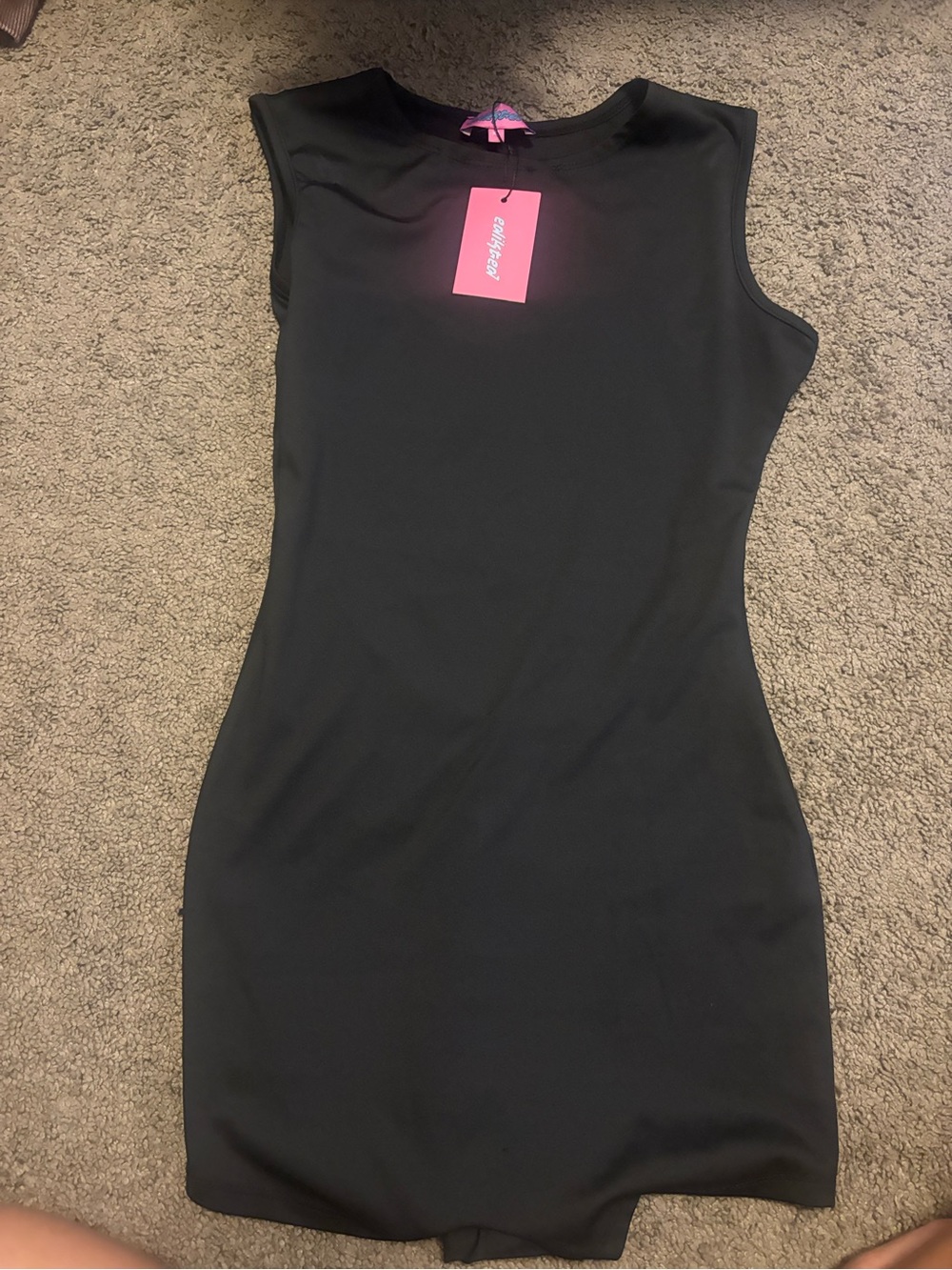 Sleeveless Black Bodycon Dress with Pink Tag